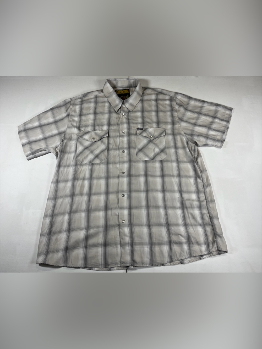 Dixxon Montana Short Sleeve Shirt Pearl Snap Gray Plaid Bamboo Men’s 3XL